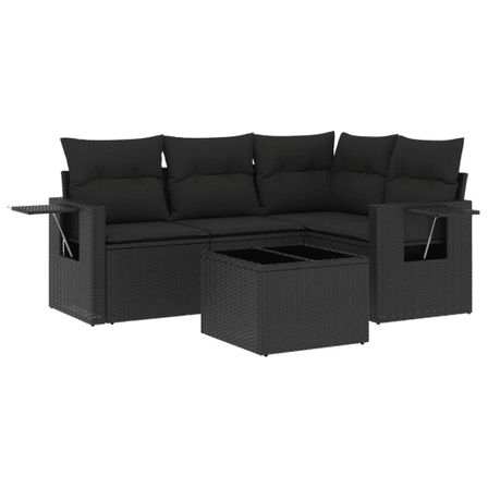 Salon de jardin 5 pcs avec coussins noir résine tressée