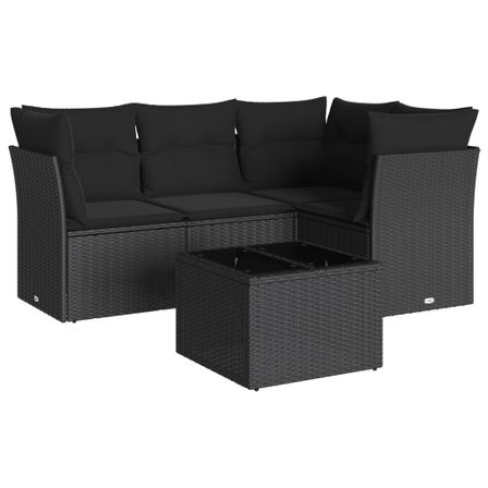 Salon de jardin 5 pcs avec coussins noir résine tressée