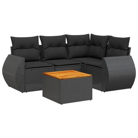 Salon de jardin 5 pcs avec coussins noir résine tressée