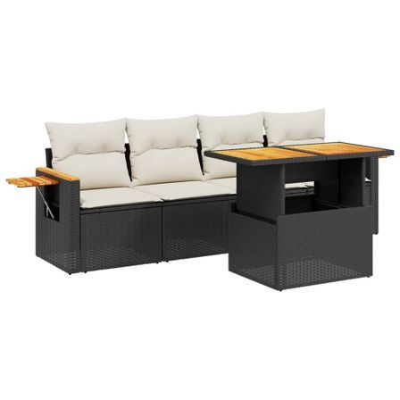 Salon de jardin 5 pcs avec coussins noir résine tressée