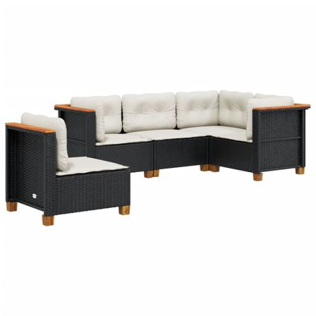 Salon de jardin 5 pcs avec coussins noir résine tressée