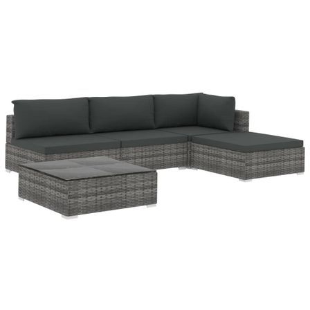 Salon de jardin 5 pcs avec coussins Résine tressée Gris 16