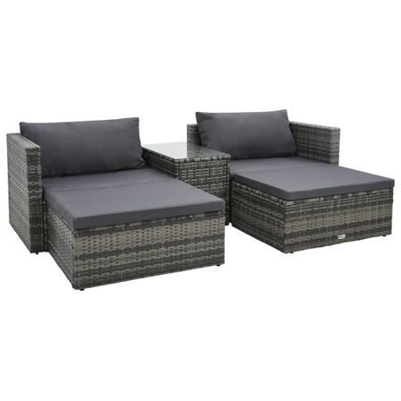 Salon de jardin 5 pcs avec coussins Résine tressée Gris 22