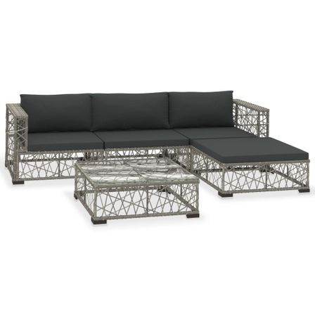 Salon de jardin 5 pcs avec coussins Résine tressée Gris