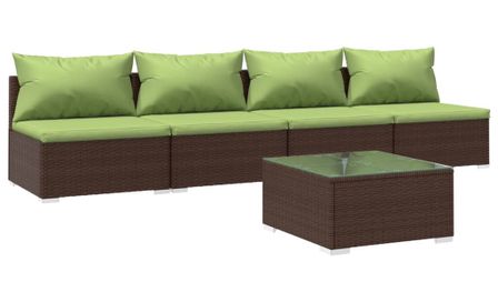 Salon de jardin 5 pcs avec coussins Résine tressée Marron 12