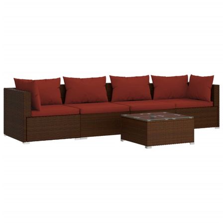Salon de jardin 5 pcs avec coussins Résine tressée Marron 24