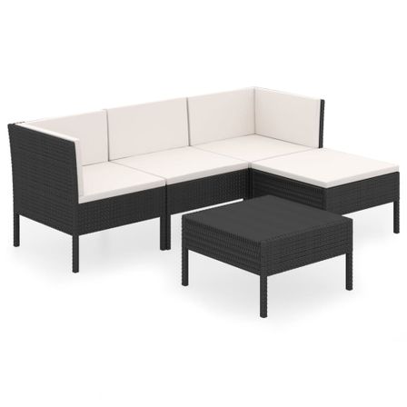 Salon de jardin 5 pcs avec coussins Résine tressée Noir 64