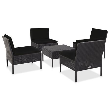 Salon de jardin 5 pcs avec coussins Résine tressée Noir 33