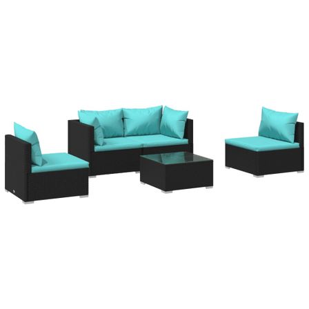 Salon de jardin 5 pcs avec coussins Résine tressée Noir 32