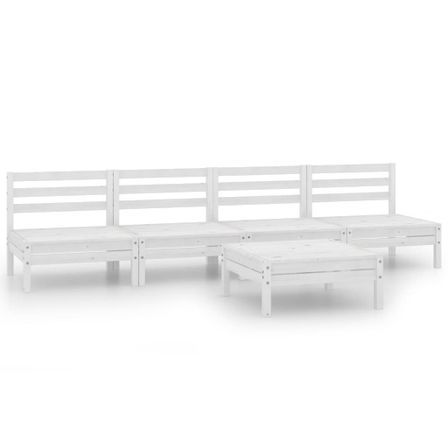 Salon de jardin 5 pcs Blanc Bois de pin massif 20