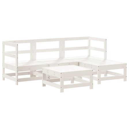 Salon de jardin 5 pcs blanc bois massif de pin