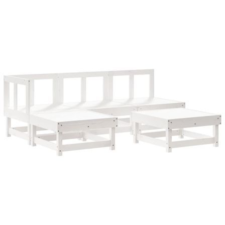 Salon de jardin 5 pcs blanc bois massif de pin