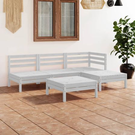 Salon de jardin 5 pcs Bois de pin massif Blanc 5