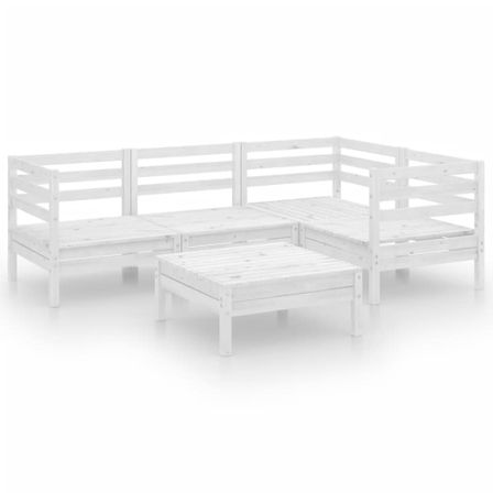 Salon de jardin 5 pcs Bois de pin massif Blanc 2