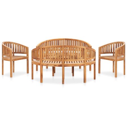 Salon de jardin 5 pcs en forme de banane Bois de teck solide 2