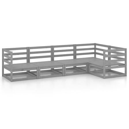 Salon de jardin 5 pcs Gris Bois de pin massif 8