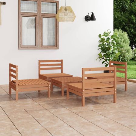 Salon de jardin 5 pcs Marron miel Bois de pin massif 21