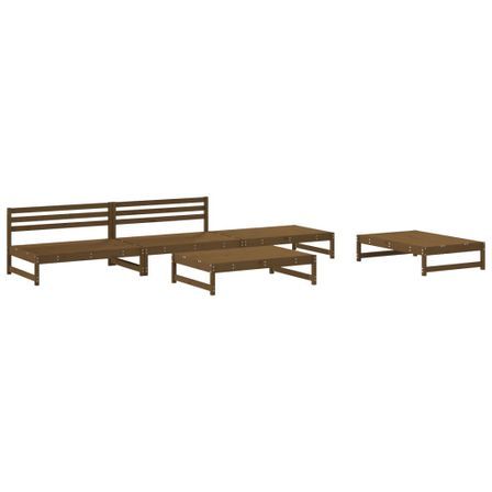 Salon de jardin 5 pcs marron miel bois de pin massif