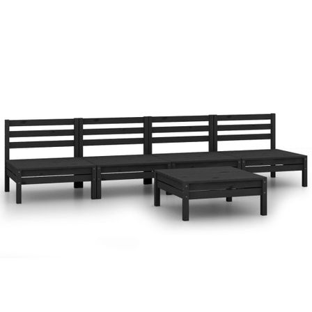 Salon de jardin 5 pcs Noir Bois de pin massif 19