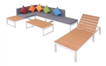 Salon de jardin 5 pièces métal blanc coussins gris Casey