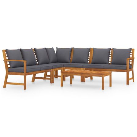 Salon de jardin 6 pcs avec coussin Bois d'acacia solide 2