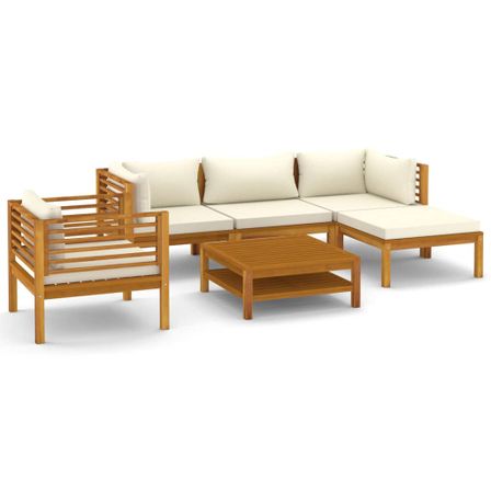 Salon de jardin 6 pcs avec coussin crème Bois d'acacia solide 6