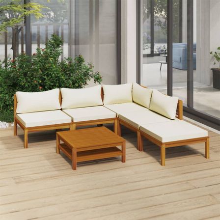 Salon de jardin 6 pcs avec coussin crème Bois d'acacia solide 3