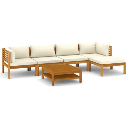 Salon de jardin 6 pcs avec coussin crème Bois d'acacia solide