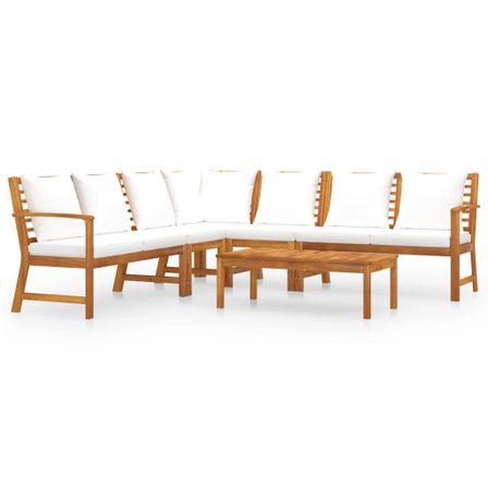 Salon de jardin 6 pcs avec coussin Crème Bois d'acacia solide 6