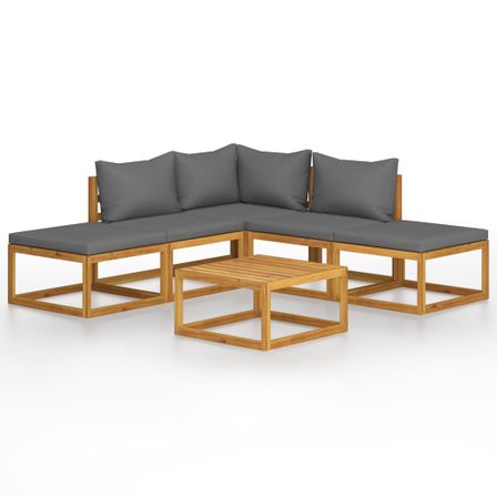 Salon de jardin 6 pcs avec coussins Bois d'acacia solide 13