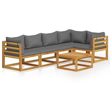 Salon de jardin 6 pcs avec coussins Bois d'acacia solide 12