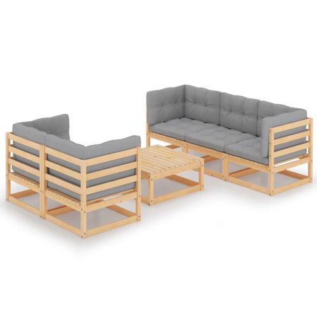 Salon de jardin 6 pcs avec coussins Bois de pin massif 30