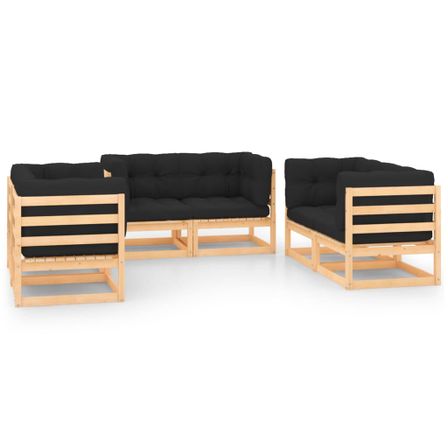 Salon de jardin 6 pcs avec coussins Bois de pin solide 2