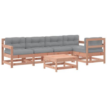 Salon de jardin 6 pcs avec coussins bois massif Douglas