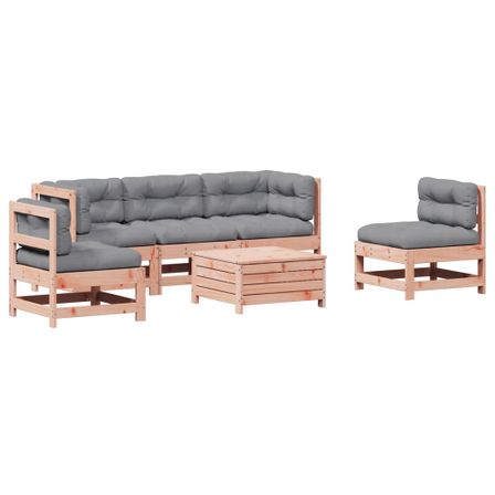 Salon de jardin 6 pcs avec coussins bois massif Douglas
