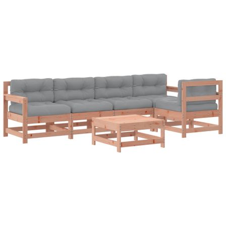 Salon de jardin 6 pcs avec coussins bois massif Douglas