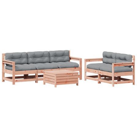 Salon de jardin 6 pcs avec coussins bois massif Douglas