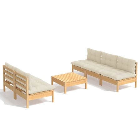 Salon de jardin 6 pcs avec coussins crème Bois de pin 8