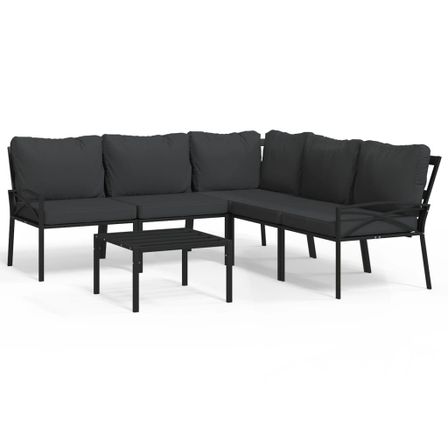 Salon de jardin 6 pcs avec coussins gris acier