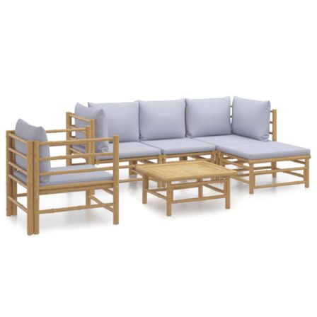 Salon de jardin 6 pcs avec coussins gris clair bambou