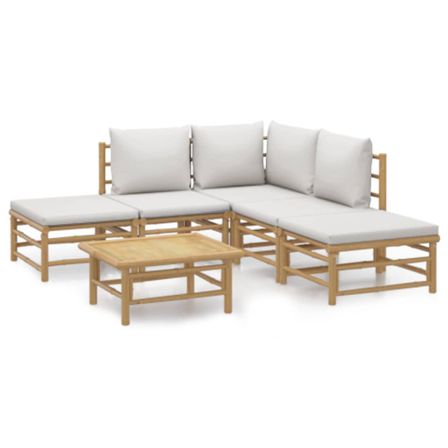 Salon de jardin 6 pcs avec coussins gris clair bambou