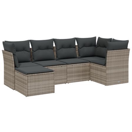 Salon de jardin 6 pcs avec coussins gris clair résine tressée