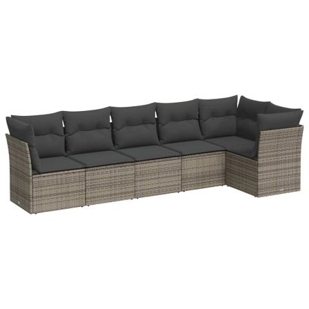 Salon de jardin 6 pcs avec coussins gris résine tressée
