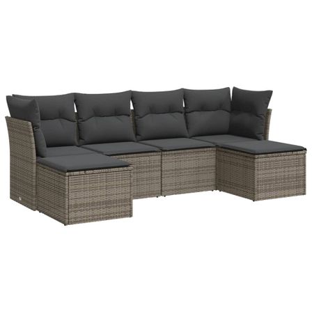 Salon de jardin 6 pcs avec coussins gris résine tressée
