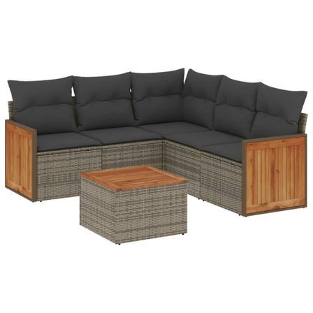 Salon de jardin 6 pcs avec coussins gris résine tressée