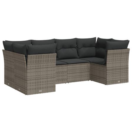 Salon de jardin 6 pcs avec coussins gris résine tressée