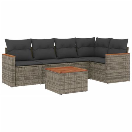 Salon de jardin 6 pcs avec coussins gris résine tressée
