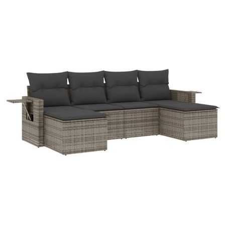 Salon de jardin 6 pcs avec coussins gris résine tressée