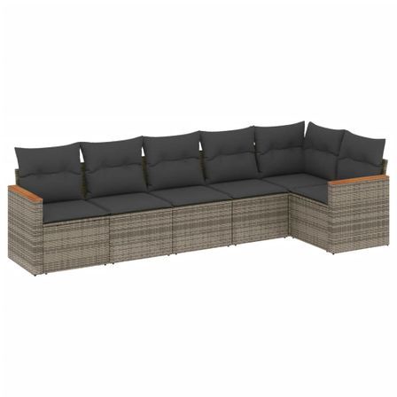 Salon de jardin 6 pcs avec coussins gris résine tressée
