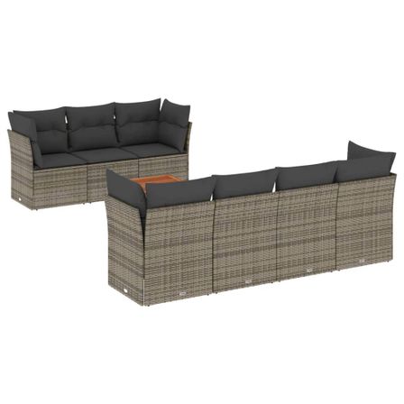 Salon de jardin 6 pcs avec coussins gris résine tressée